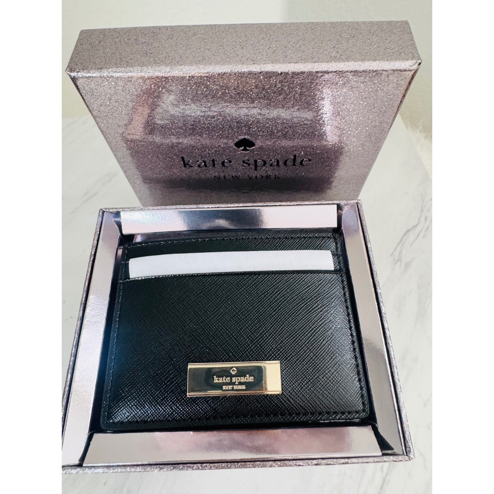 Kate Spade Kenzie Card‎ Case, Slim Chic, Designer, Black Leather, NWT - Picture 5 of 12